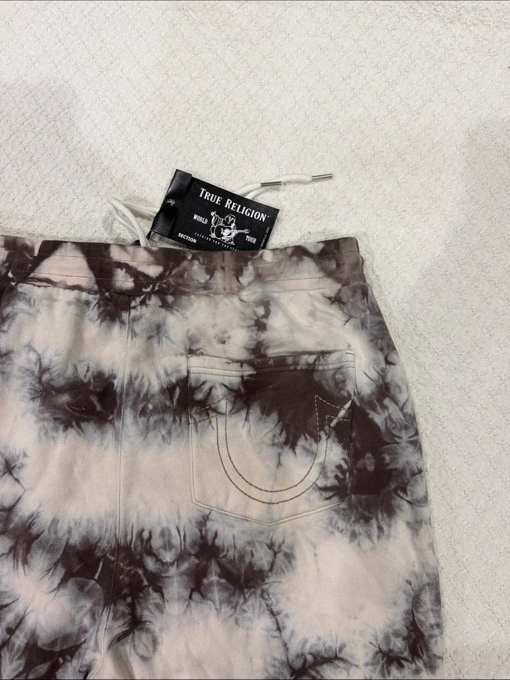 True Religion Gilden Beige & White Tie-Dye Joggers